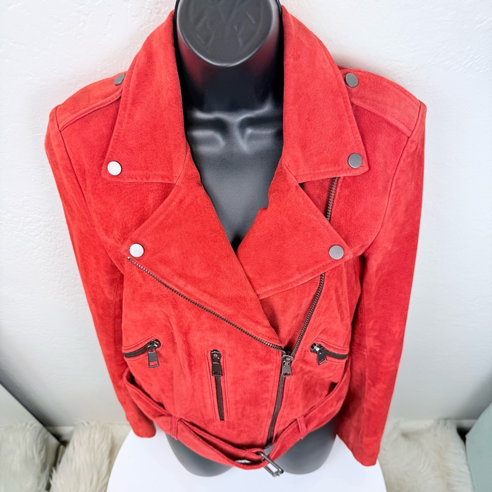 BAGATELLE NYC Red Genuine Suede Moto Jacket Size M - Picture 5 of 11